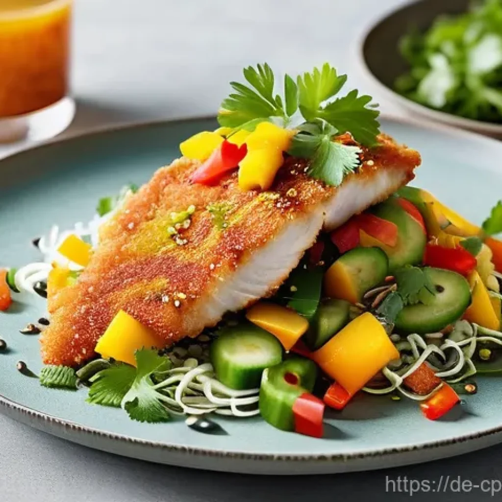 퓨전 요리에서의 손쉬운 메인 요리 레시피 - **Fusion Schnitzel with Mango-Chili Salsa:** A perfectly crispy, golden-brown chicken schnitzel, sub...