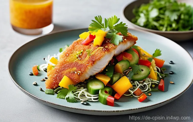 퓨전 요리에서의 손쉬운 메인 요리 레시피 - **Fusion Schnitzel with Mango-Chili Salsa:** A perfectly crispy, golden-brown chicken schnitzel, sub...