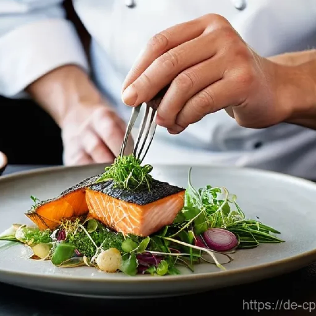 퓨전 요리의 과거와 미래 전망 - **Prompt:** A skilled chef in a brightly lit, contemporary kitchen, meticulously assembling a gourme...