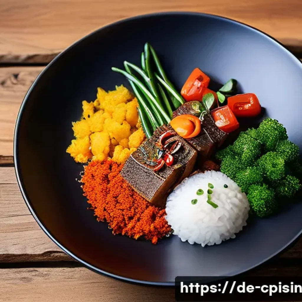 퓨전 요리의 디지털 마케팅 활용 - A vibrant and colorful fusion cuisine dish combining Asian and Mediterranean elements, artfully plat...