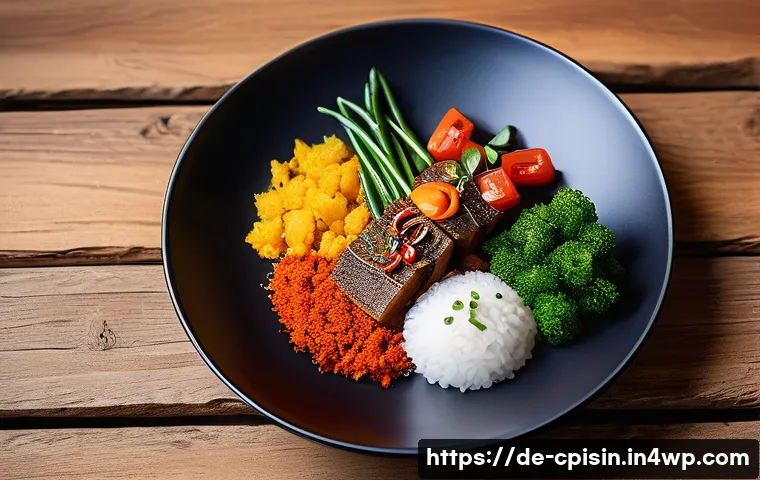 퓨전 요리의 디지털 마케팅 활용 - A vibrant and colorful fusion cuisine dish combining Asian and Mediterranean elements, artfully plat...