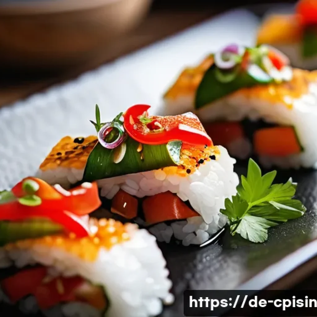 퓨전 요리의 효과적인 마케팅 캠페인 - A vibrant close-up of a fusion cuisine dish blending Asian street food and Mediterranean ingredients...