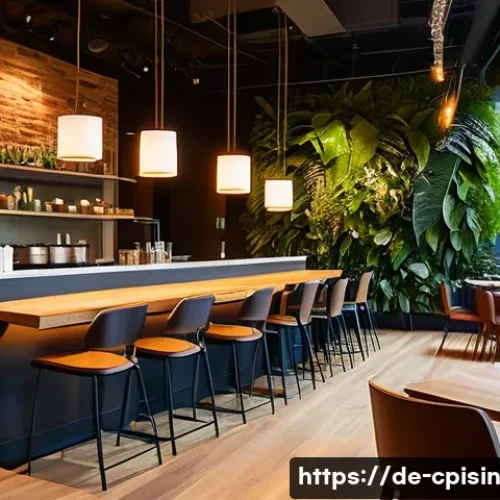 Home 33 퓨전 요리의 혁신적인 레스토랑 디자인 - A modern fusion restaurant interior showcasing dynamic LED lighting that changes with the time of da...