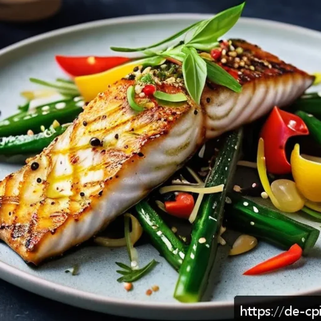 퓨전 요리의 기초 기술 습득하기 - A vibrant fusion dish plate combining Asian and Mediterranean cuisine: crispy cucumber and sesame sa...