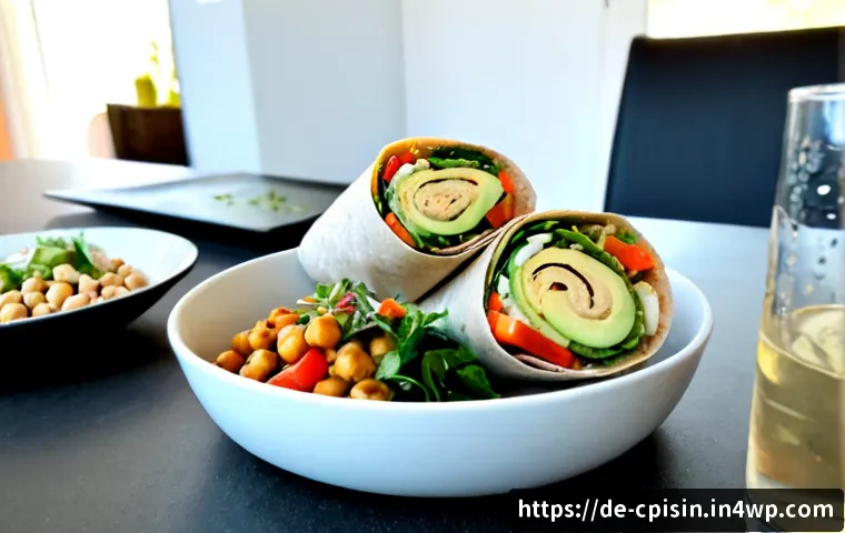 퓨전 요리에서의 건강식 식단 구성 - Photorealistic overhead view of a healthy German-Mediterranean fusion lunch bowl, roasted seasonal r...
